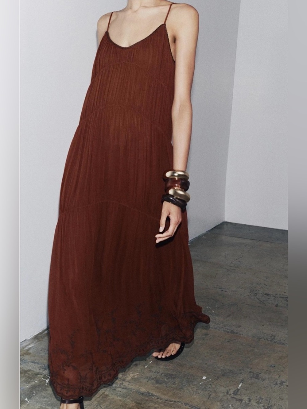 NWT ZARA Women’s Rust Brown Maxi Sundress with Spaghetti Straps
